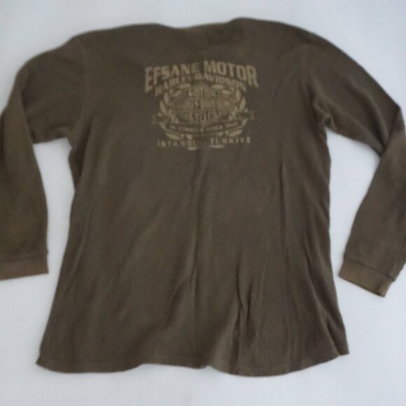Harley-Davidson Olive Cotton Waffle Thermal Henley Cabincore Rugged XXL Outdoor - Picture 10 of 11